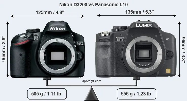 Size Nikon D3200 vs Panasonic L10