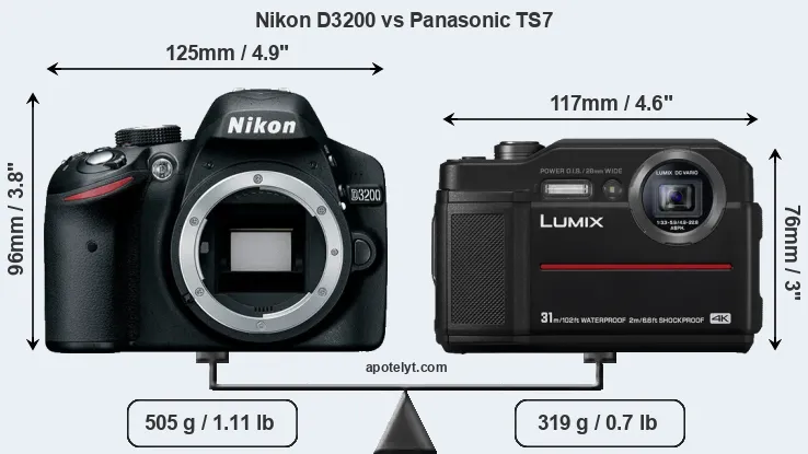 Size Nikon D3200 vs Panasonic TS7