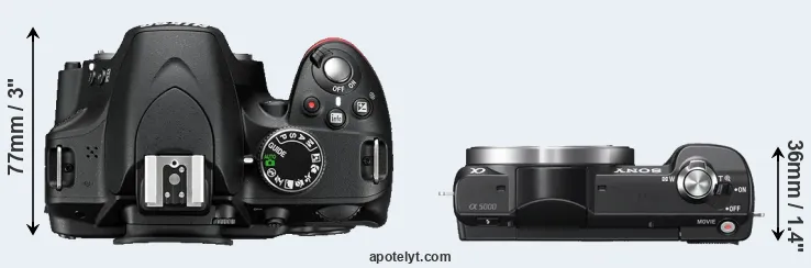 Compare D3200 versus A5000 top