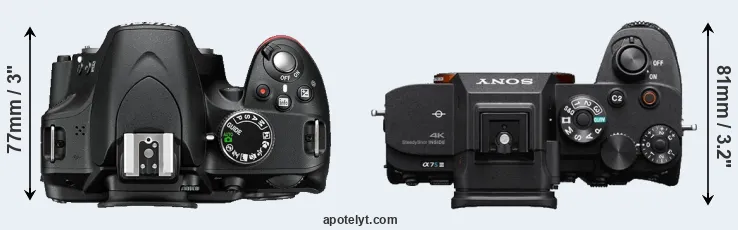 Compare D3200 versus A7S III top