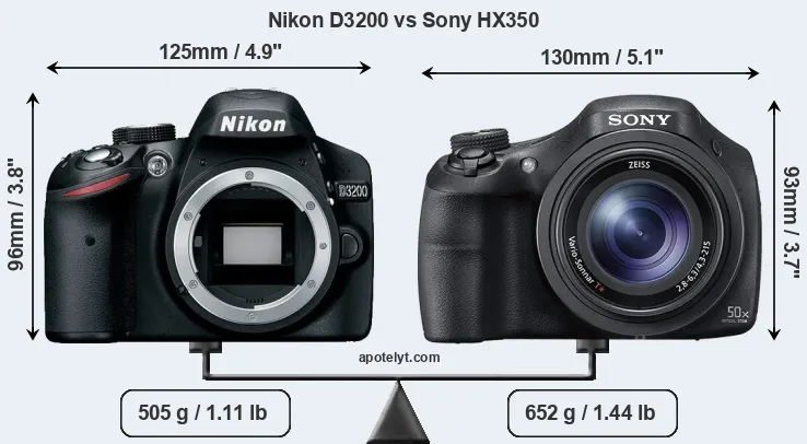 Size Nikon D3200 vs Sony HX350