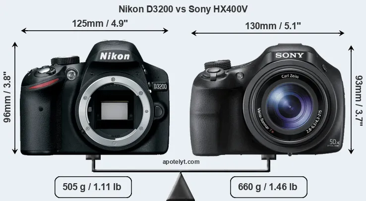Size Nikon D3200 vs Sony HX400V