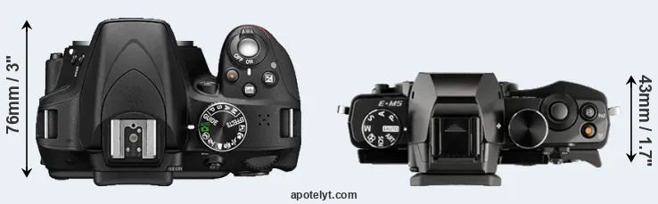 Compare D3300 versus E-M5 top