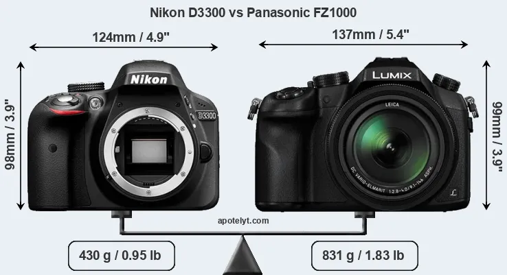 Size Nikon D3300 vs Panasonic FZ1000