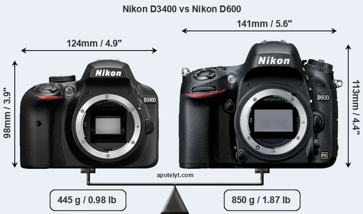 Size Nikon D3400 vs Nikon D600