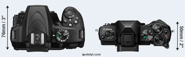 Compare D3400 versus E-M10 III top