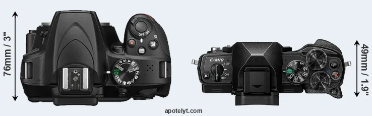 Compare D3400 versus E-M10 IV top