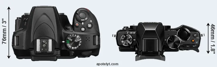 Compare D3400 versus E-M10 top