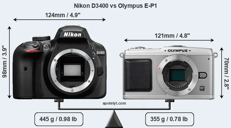 Size Nikon D3400 vs Olympus E-P1