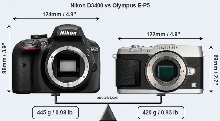 Size Nikon D3400 vs Olympus E-P5