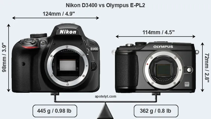 Size Nikon D3400 vs Olympus E-PL2