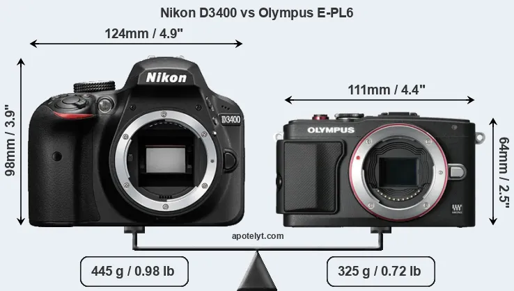 Size Nikon D3400 vs Olympus E-PL6