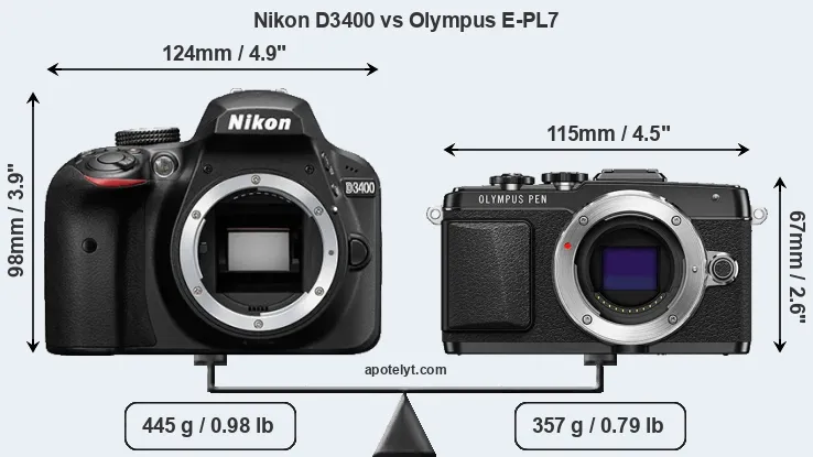 Size Nikon D3400 vs Olympus E-PL7