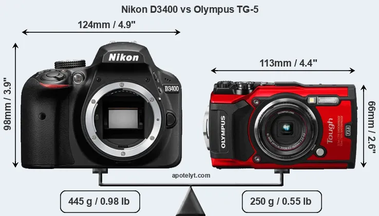 Size Nikon D3400 vs Olympus TG-5