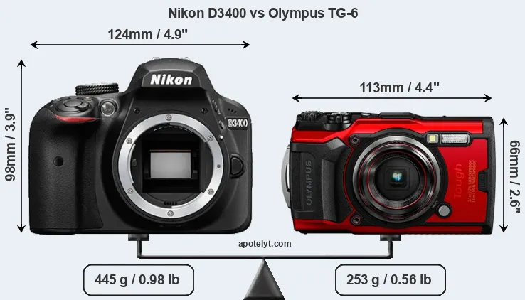Size Nikon D3400 vs Olympus TG-6