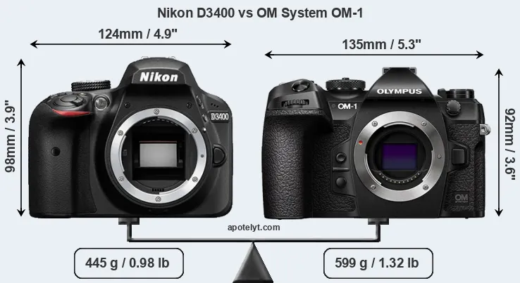 Size Nikon D3400 vs OM System OM-1