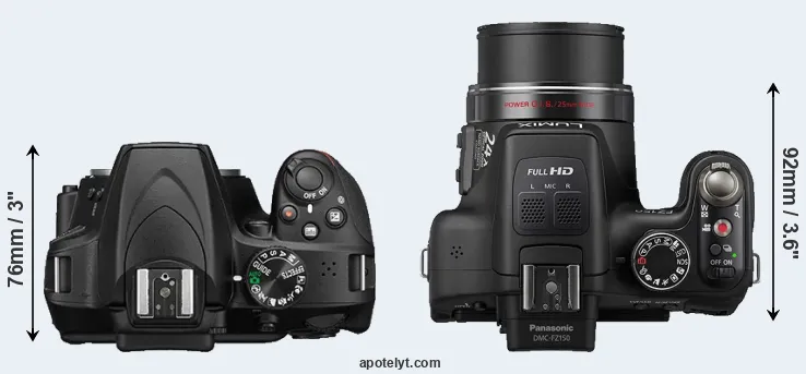 Compare D3400 versus FZ150 top