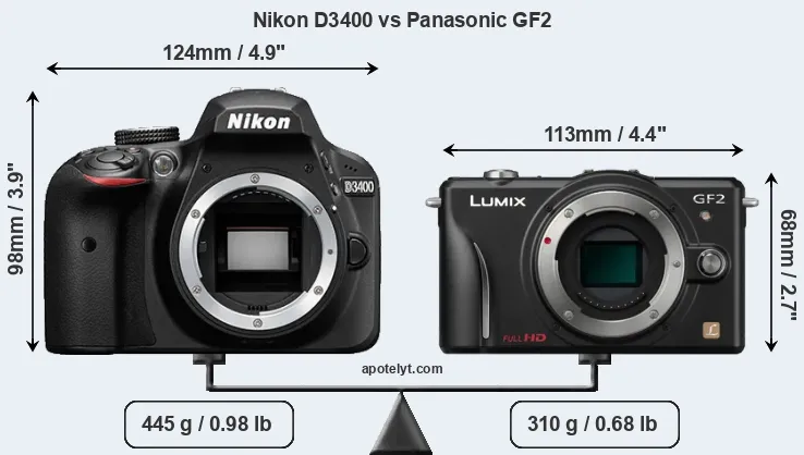 Size Nikon D3400 vs Panasonic GF2