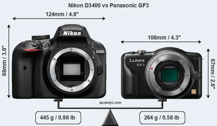 Size Nikon D3400 vs Panasonic GF3