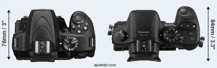 Compare D3400 versus GH4 top