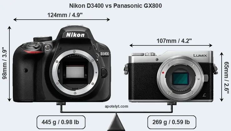 Size Nikon D3400 vs Panasonic GX800