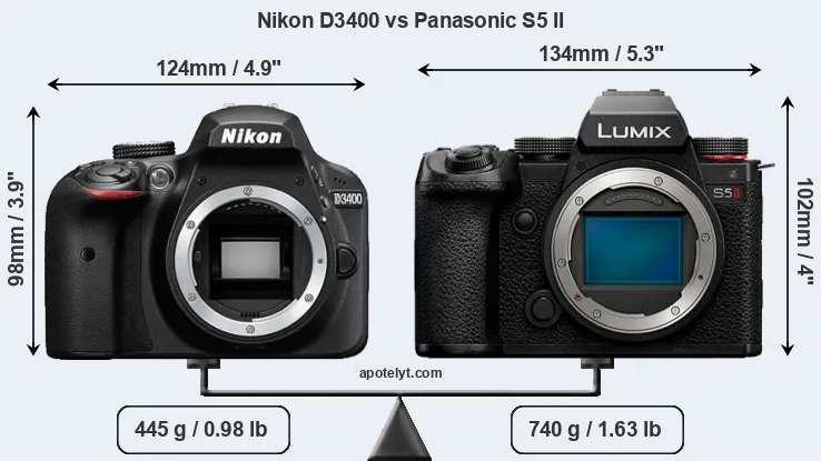 Size Nikon D3400 vs Panasonic S5 II