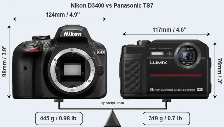 Size Nikon D3400 vs Panasonic TS7