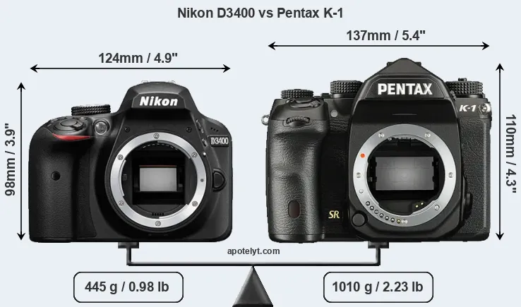 Size Nikon D3400 vs Pentax K-1