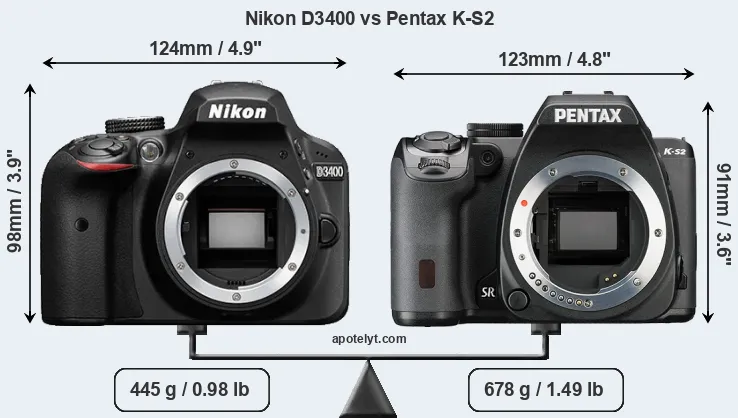 Size Nikon D3400 vs Pentax K-S2