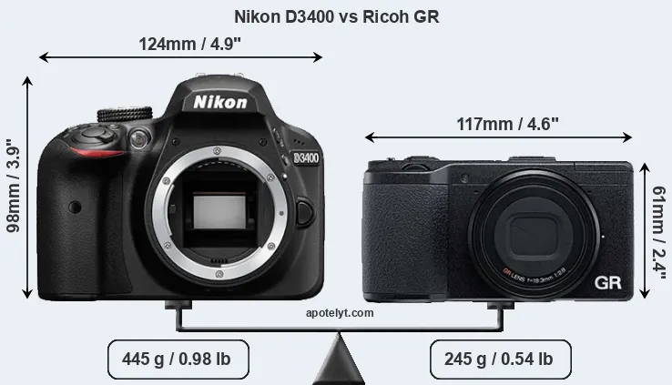 Size Nikon D3400 vs Ricoh GR