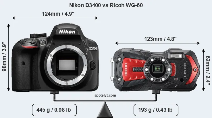Size Nikon D3400 vs Ricoh WG-60
