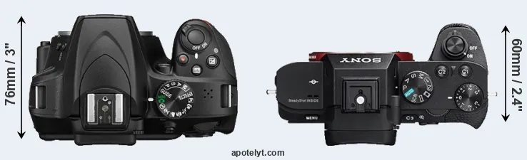 Compare D3400 versus A7 II top