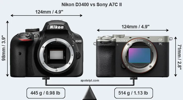 Size Nikon D3400 vs Sony A7C II