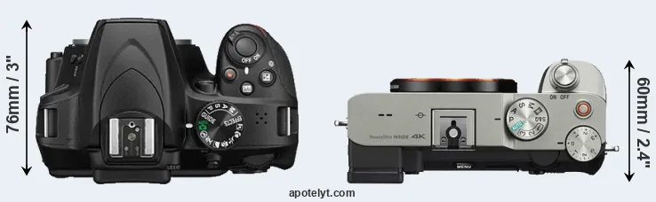 Compare D3400 versus A7C top
