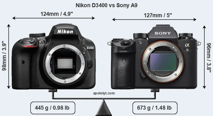 Size Nikon D3400 vs Sony A9