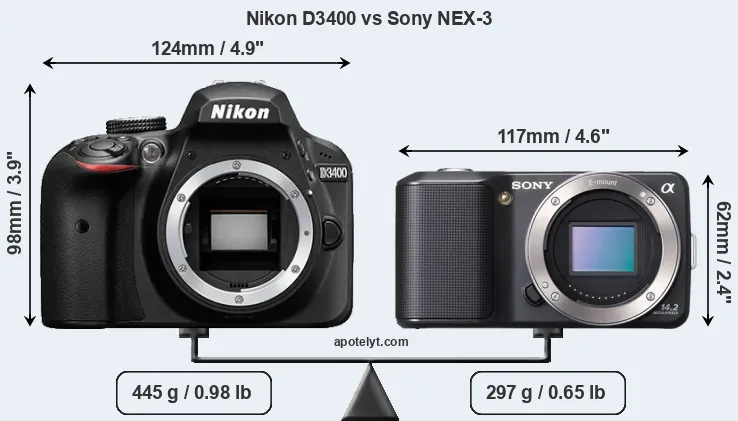 Size Nikon D3400 vs Sony NEX-3