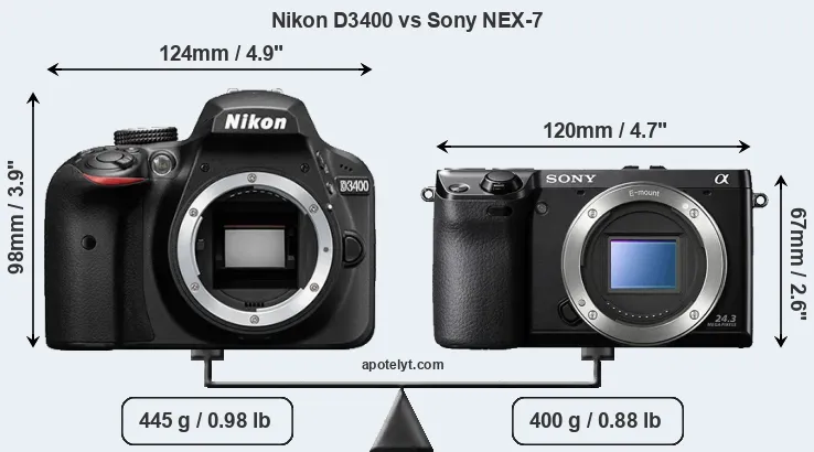 Size Nikon D3400 vs Sony NEX-7