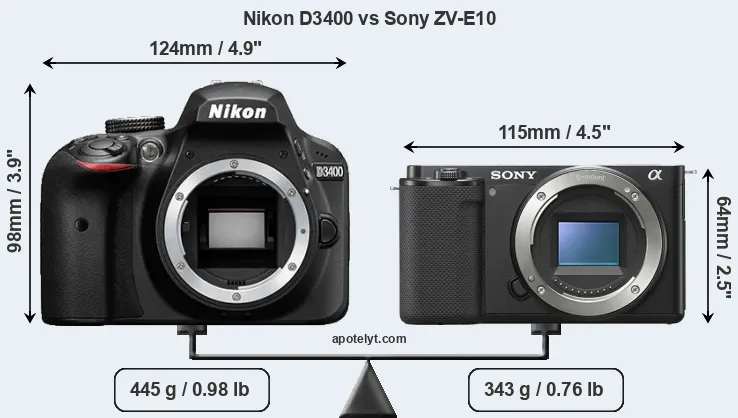 Size Nikon D3400 vs Sony ZV-E10