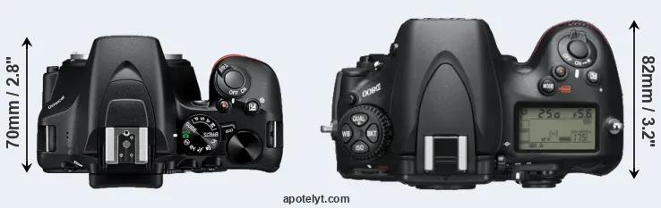 Compare D3500 versus D800 top