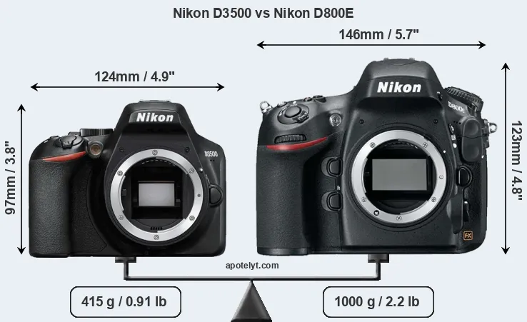 Size Nikon D3500 vs Nikon D800E