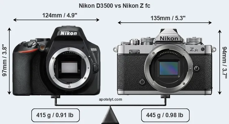 Size Nikon D3500 vs Nikon Z fc