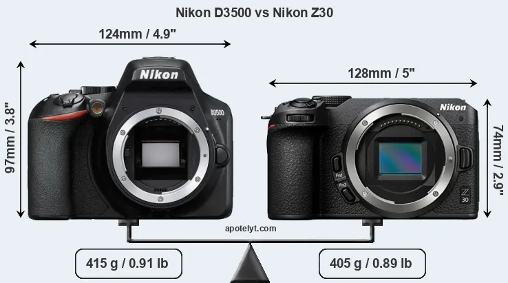 Size Nikon D3500 vs Nikon Z30