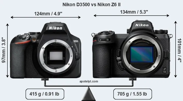 Size Nikon D3500 vs Nikon Z6 II