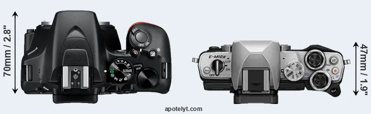 Compare D3500 versus E-M10 II top