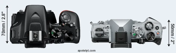Compare D3500 versus E-M5 III top