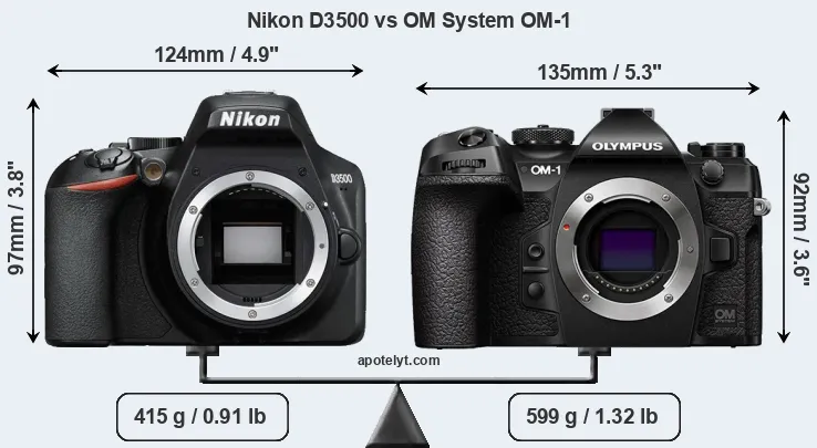 Size Nikon D3500 vs OM System OM-1
