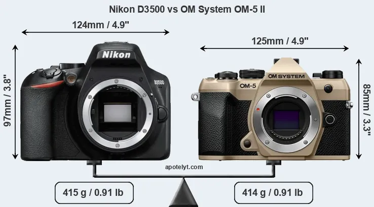 Size Nikon D3500 vs OM System OM-5 II