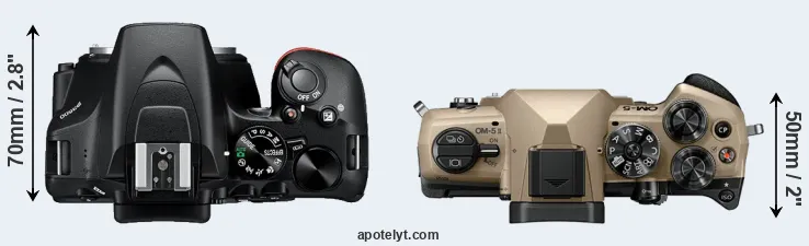 Compare D3500 versus OM-5 II top