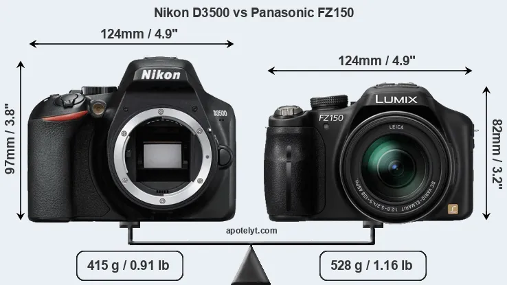 Size Nikon D3500 vs Panasonic FZ150