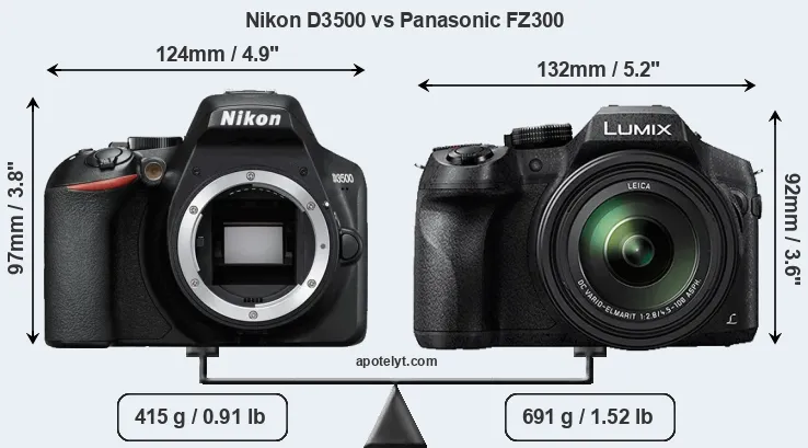 Size Nikon D3500 vs Panasonic FZ300